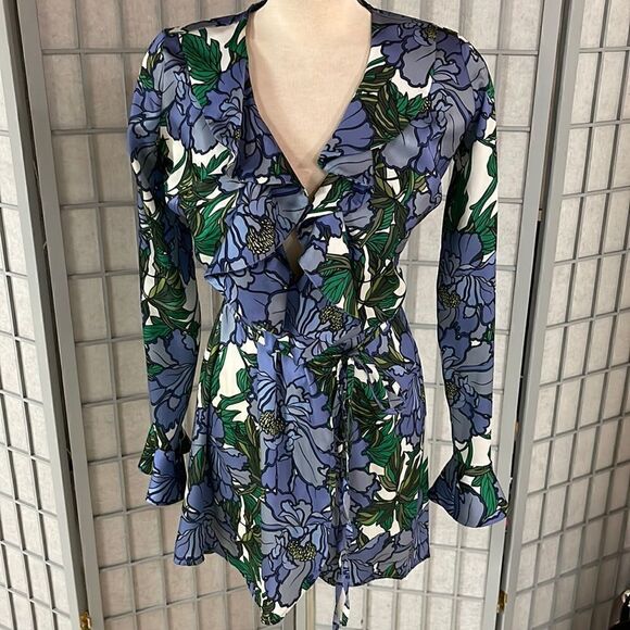 Floral Ruffle Wrap Mini Dress - Picture 1 of 8